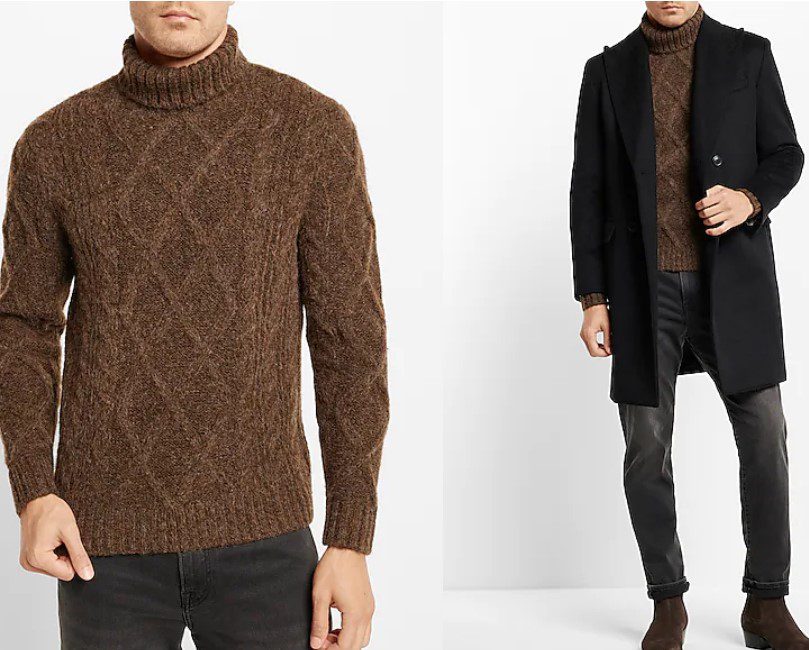 Wool-blend Cable Knit Turtleneck Sweater
